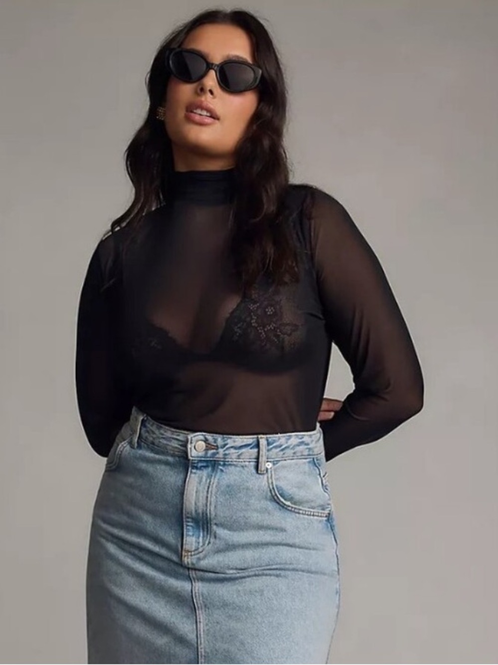 BY ANTHROPOLOGIE Mesh Turtleneck Long Sleeve Top Black Women’s Size XL